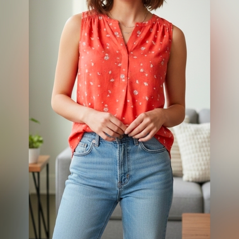 Daniel Rainn Women's Orange Sleeveless Floral Flowy Daisy Print Top, Size Small - Picture 11 of 11